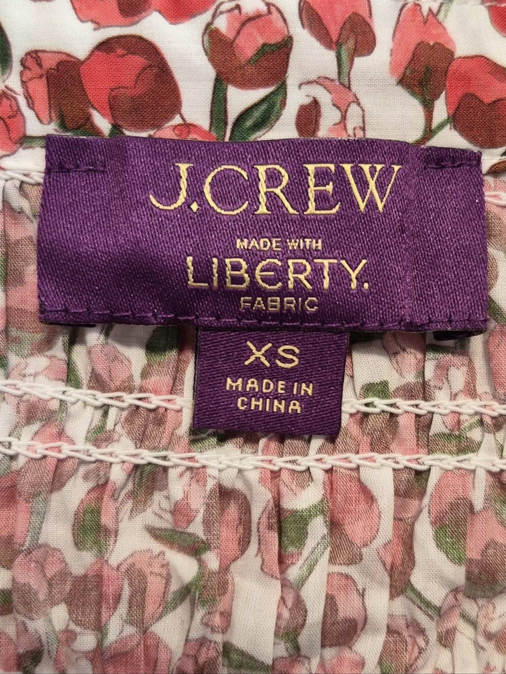 J. Crew Liberty Fabric Smocked Button-up Top Red Floral Sz XS Cottagecore Preppy - Picture 11 of 12